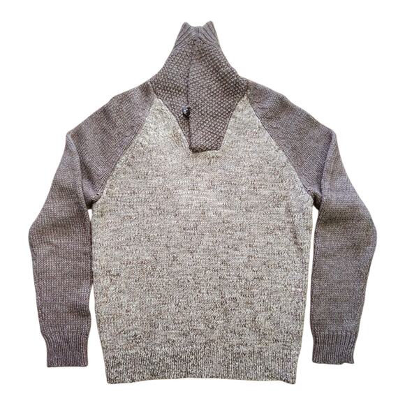 J. Crew Wool Alpaca Shawl Collar Marled Gray Brown Knit Sweater Men Size Medium - Picture 3 of 10